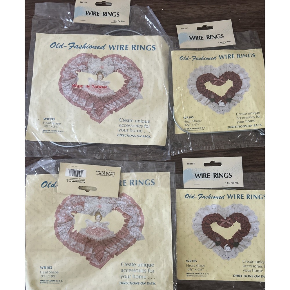 Wire Ring Old Fashion Heart‎ Shape Craft NEW  Wang  Lot Of 4 Vintage NOS 2 Sizes